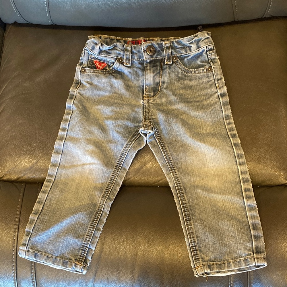 Guess, Baby light wash distressed Denim Jeans with Red Accent
